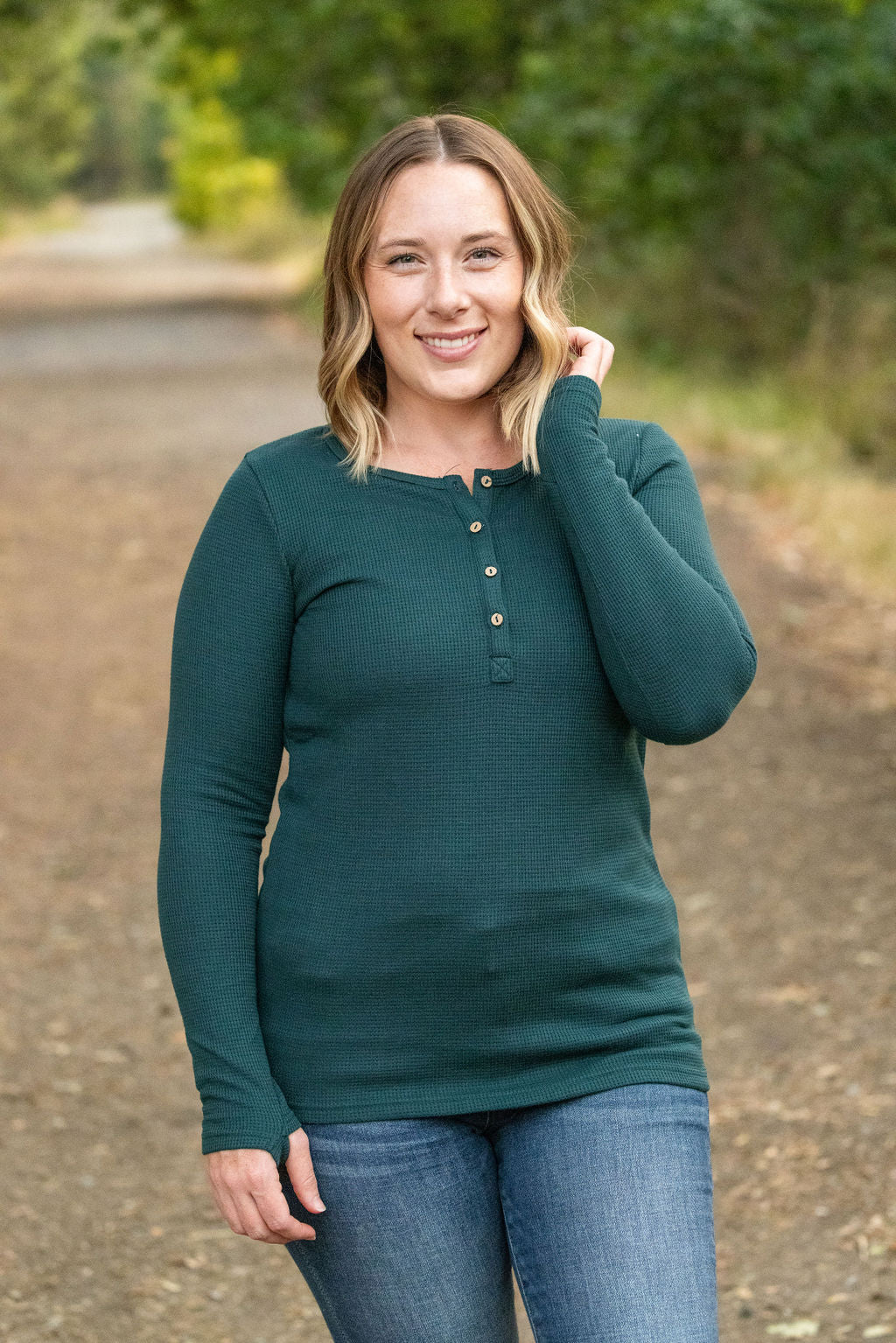 Harper Long Sleeve Henley - Evergreen