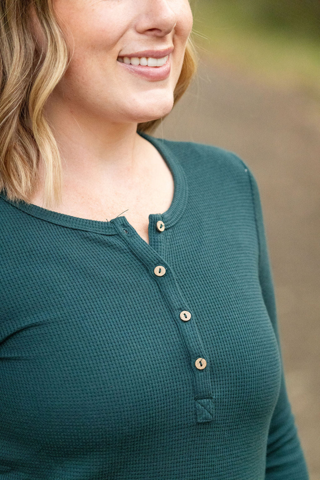 Harper Long Sleeve Henley - Evergreen