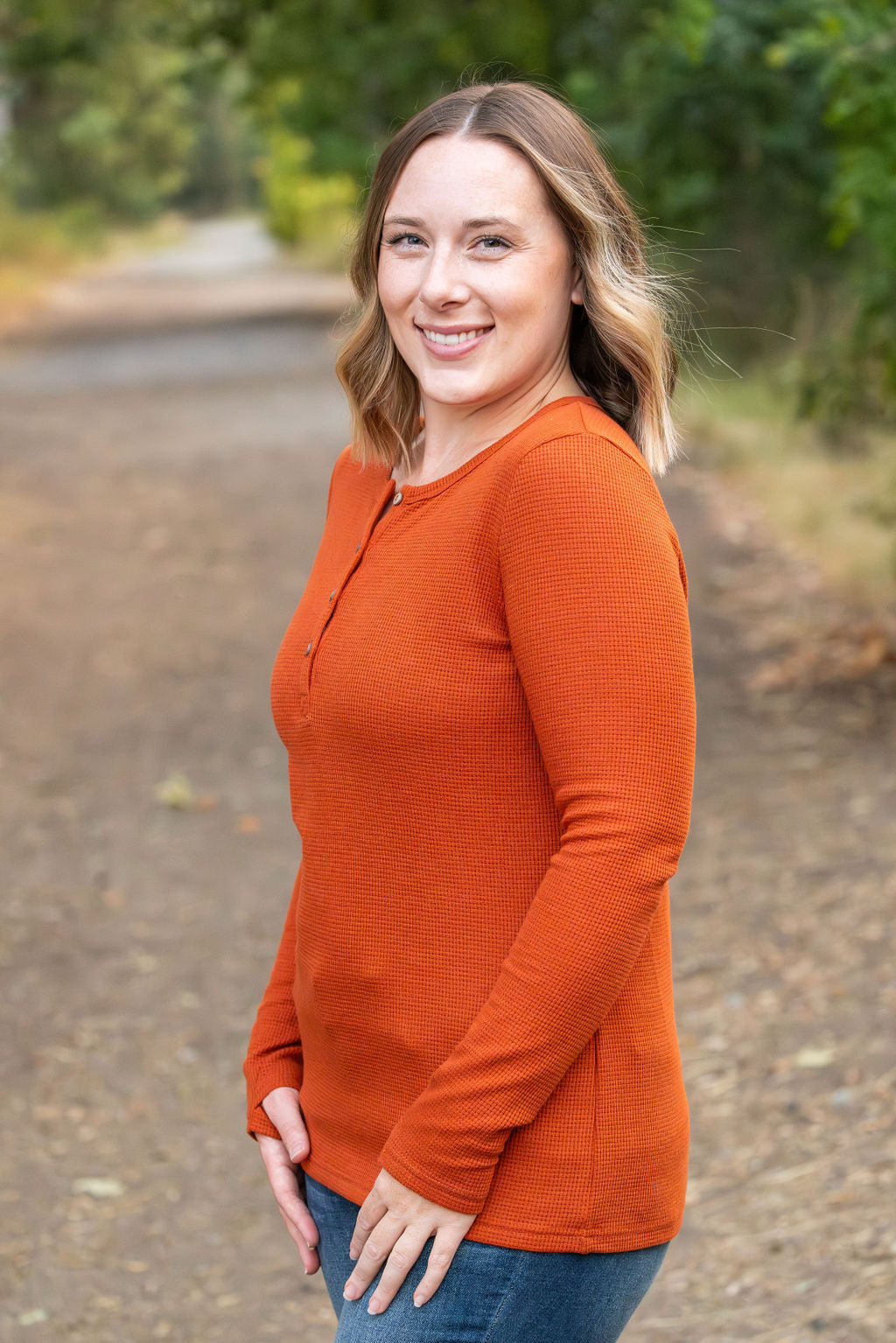 Harper Long Sleeve Henley - Pumpkin