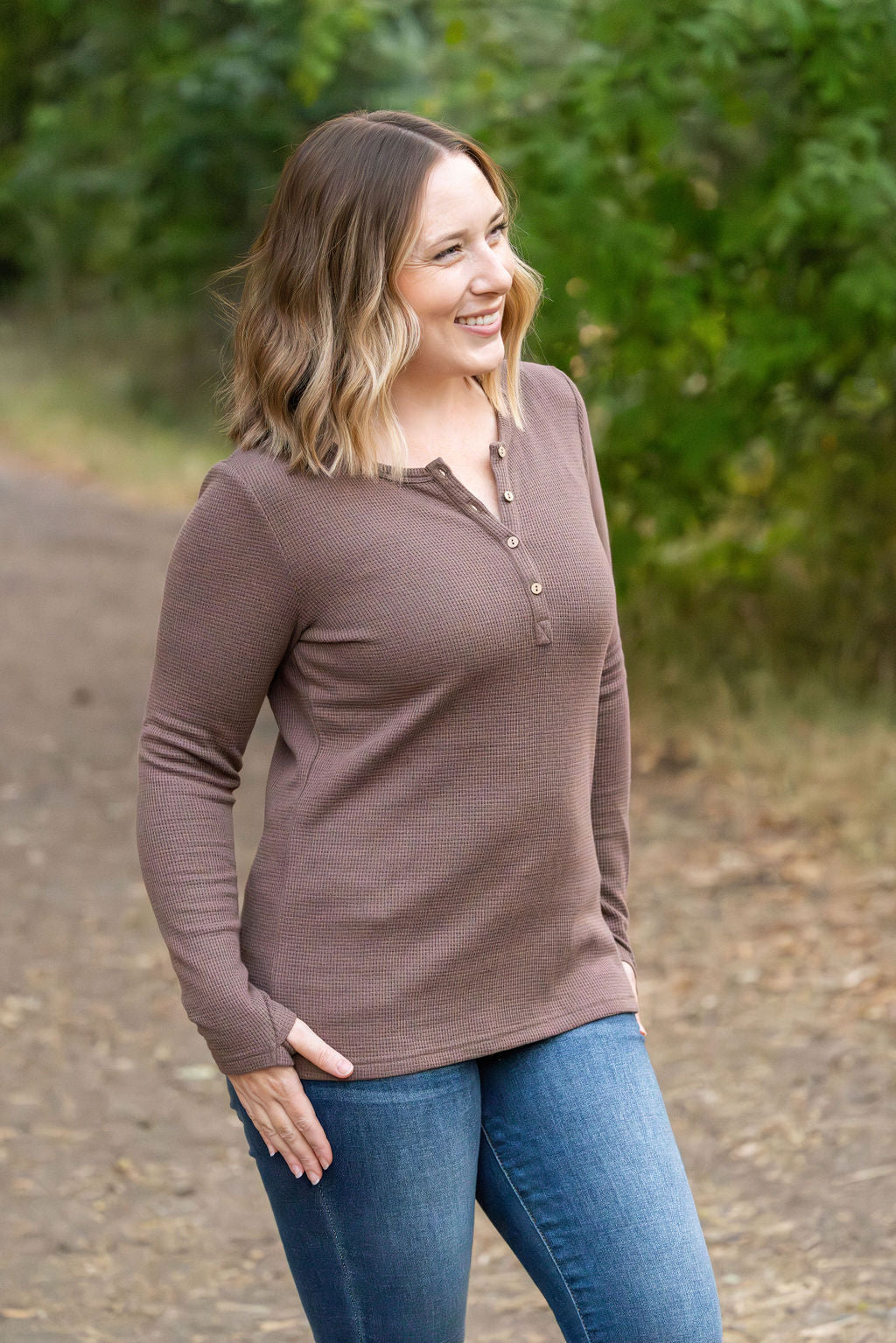 Harper Long Sleeve Henley - Mocha