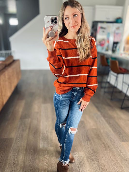 *free ship today* Mel Stripe Sweater in Toasted Pumpkin