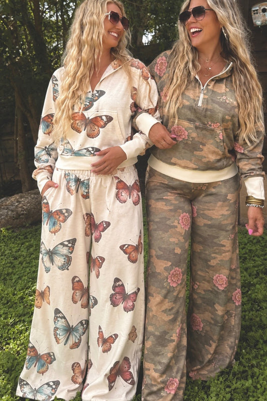 PREORDER: Camo & Butterflies Wide Leg Pants  // eta September