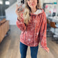 Maxine Floral Ribbed Hoodie in Rust