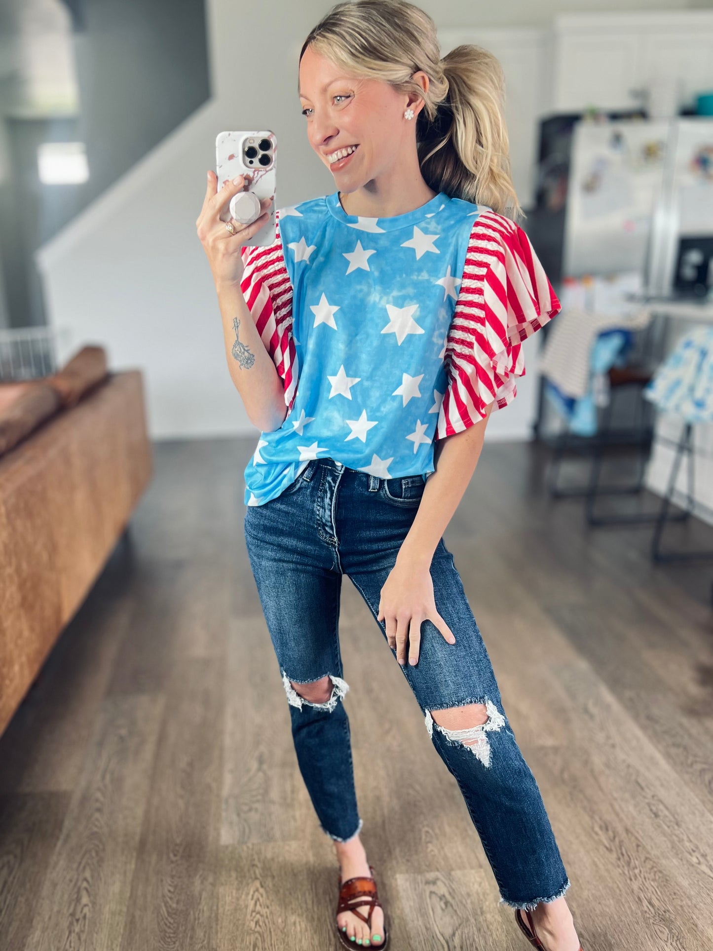 Vintage Star & Stripe Ruffle Sleeve Independence Day Top