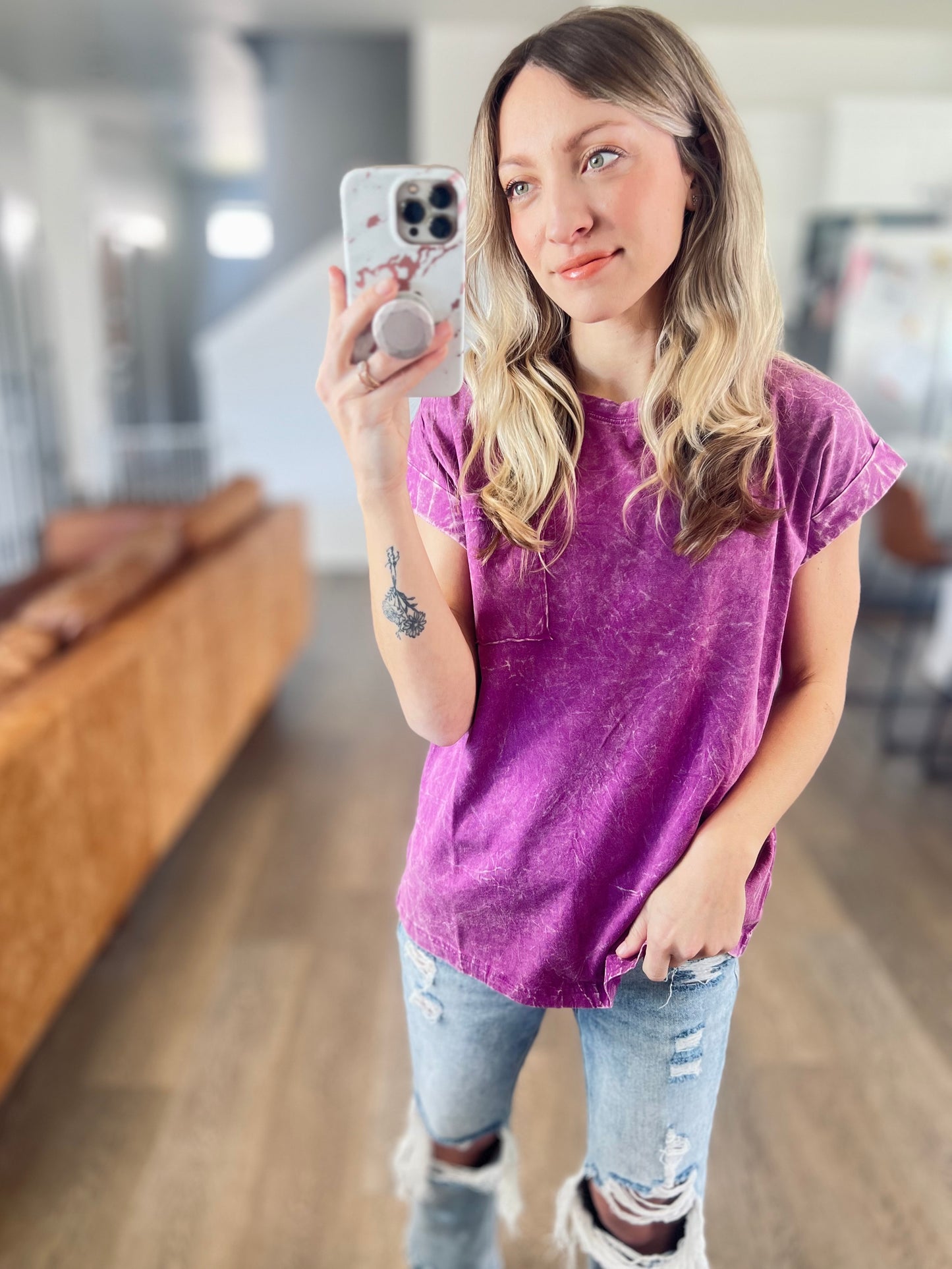 Plum Crinkle Washed Short Sleeve Tee