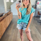 Crinkle Washed Round Neck Short Sleeve Tee in Teal