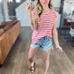 Red Stripe Button Top