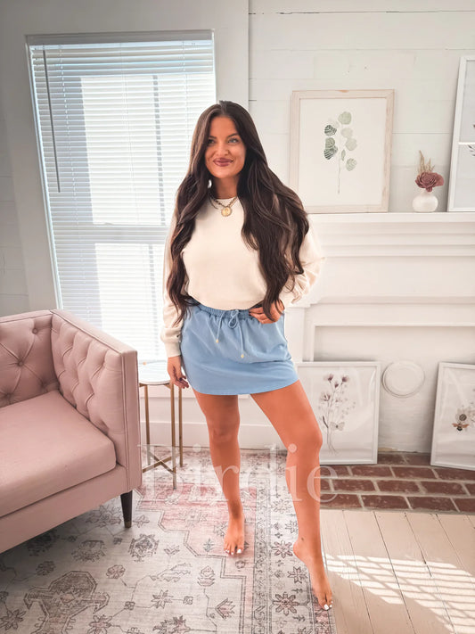 PREORDER: Washed Denim Terry Active Skort // eta 3-4 weeks