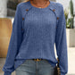 Mandy Decor Button Long Sleeve Ribbed T-Shirt