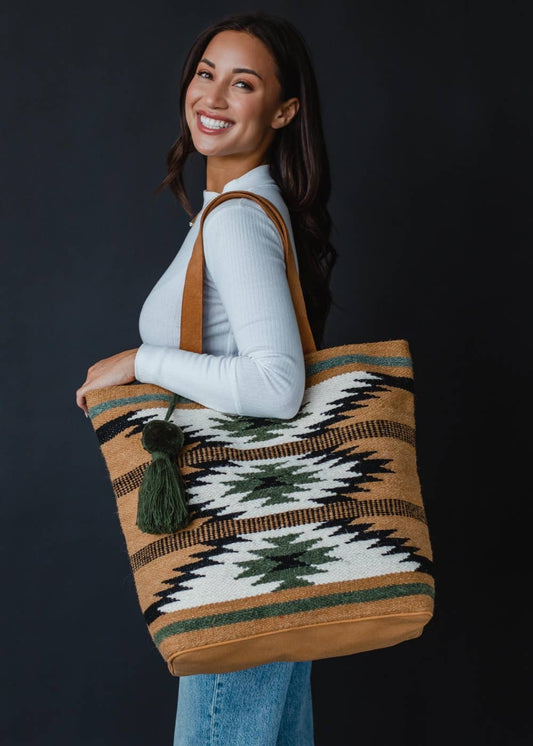 Panache Apparel Co. - Brown, Black & Green Aztec Tote