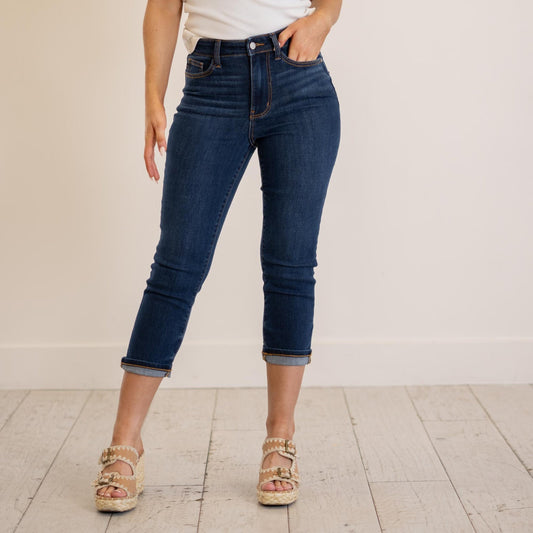 Dark Wash High Waist Capri Jeans - Judy Blue