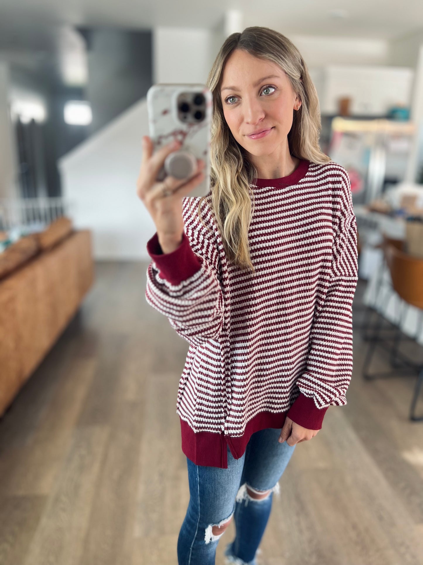 Relaxing Red Stripe Waffle Top