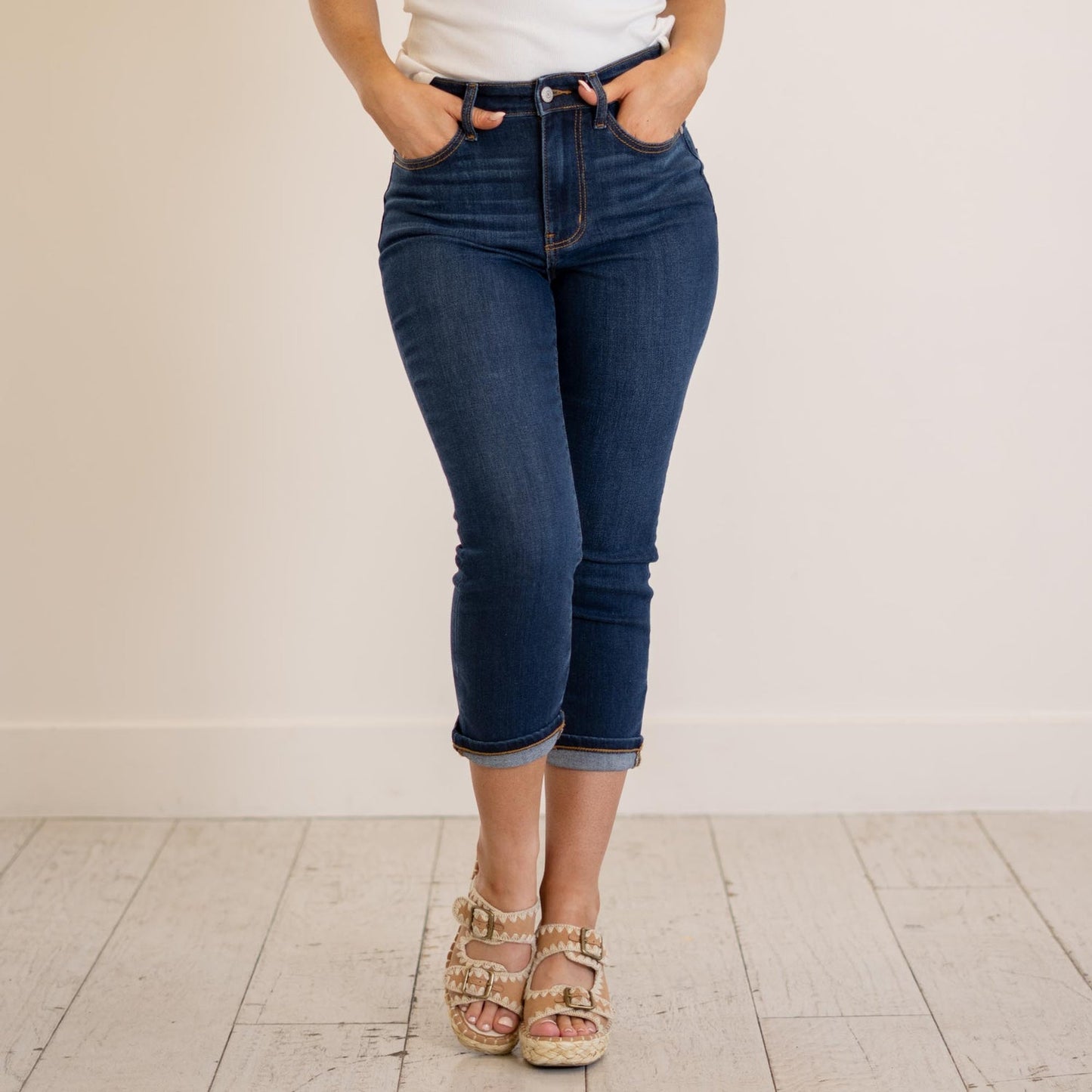 Dark Wash High Waist Capri Jeans - Judy Blue