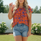 Rust Bloom Ruffle Top