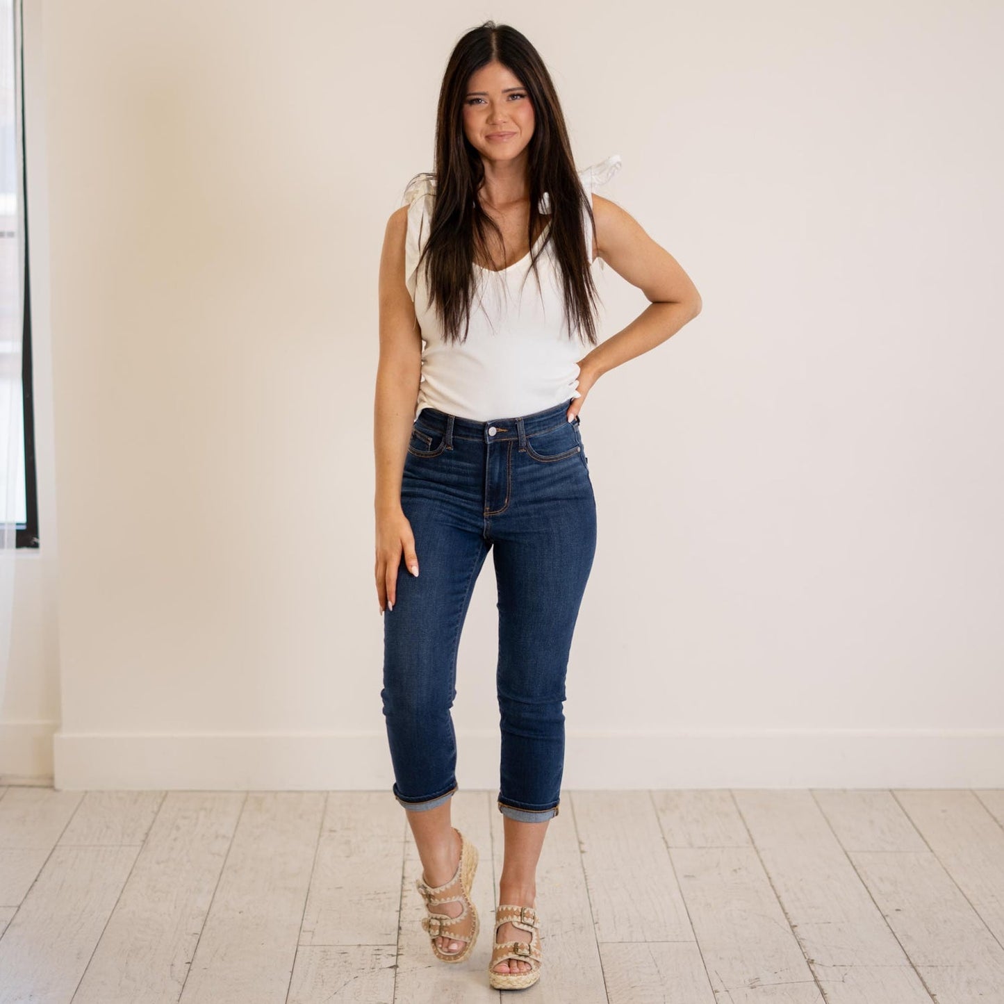 Dark Wash High Waist Capri Jeans - Judy Blue