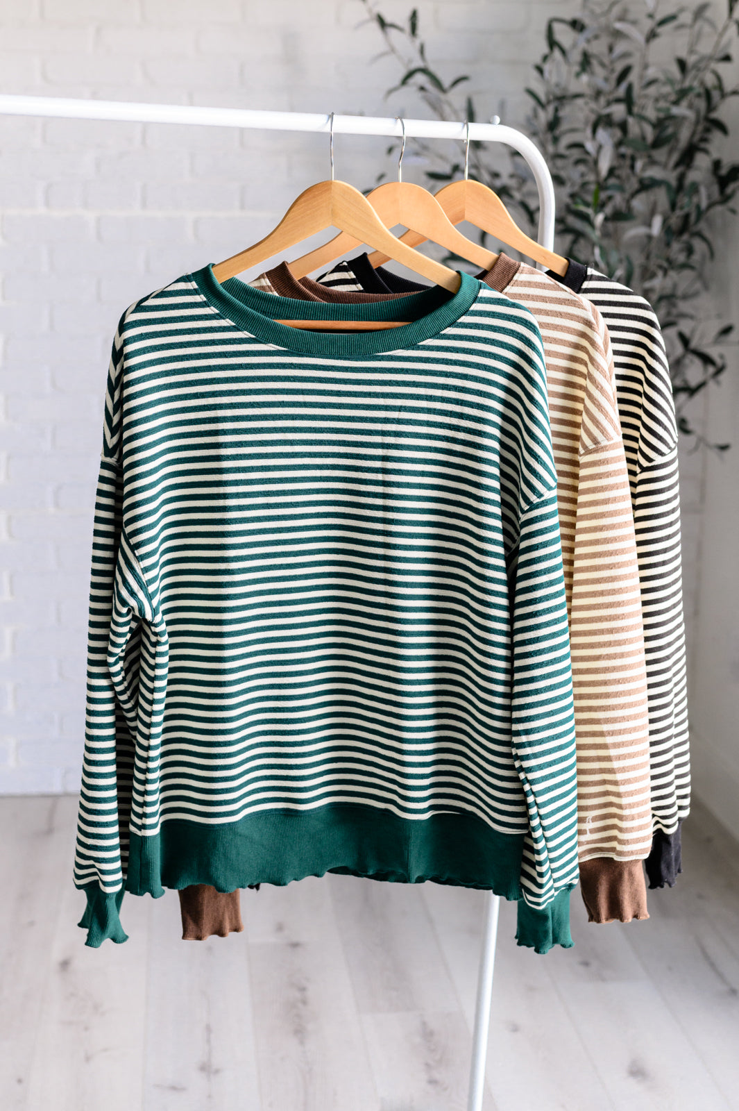 Jess Striped Drop Shoulder Top in Green