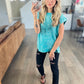 Crinkle Washed Round Neck Short Sleeve Tee in Teal