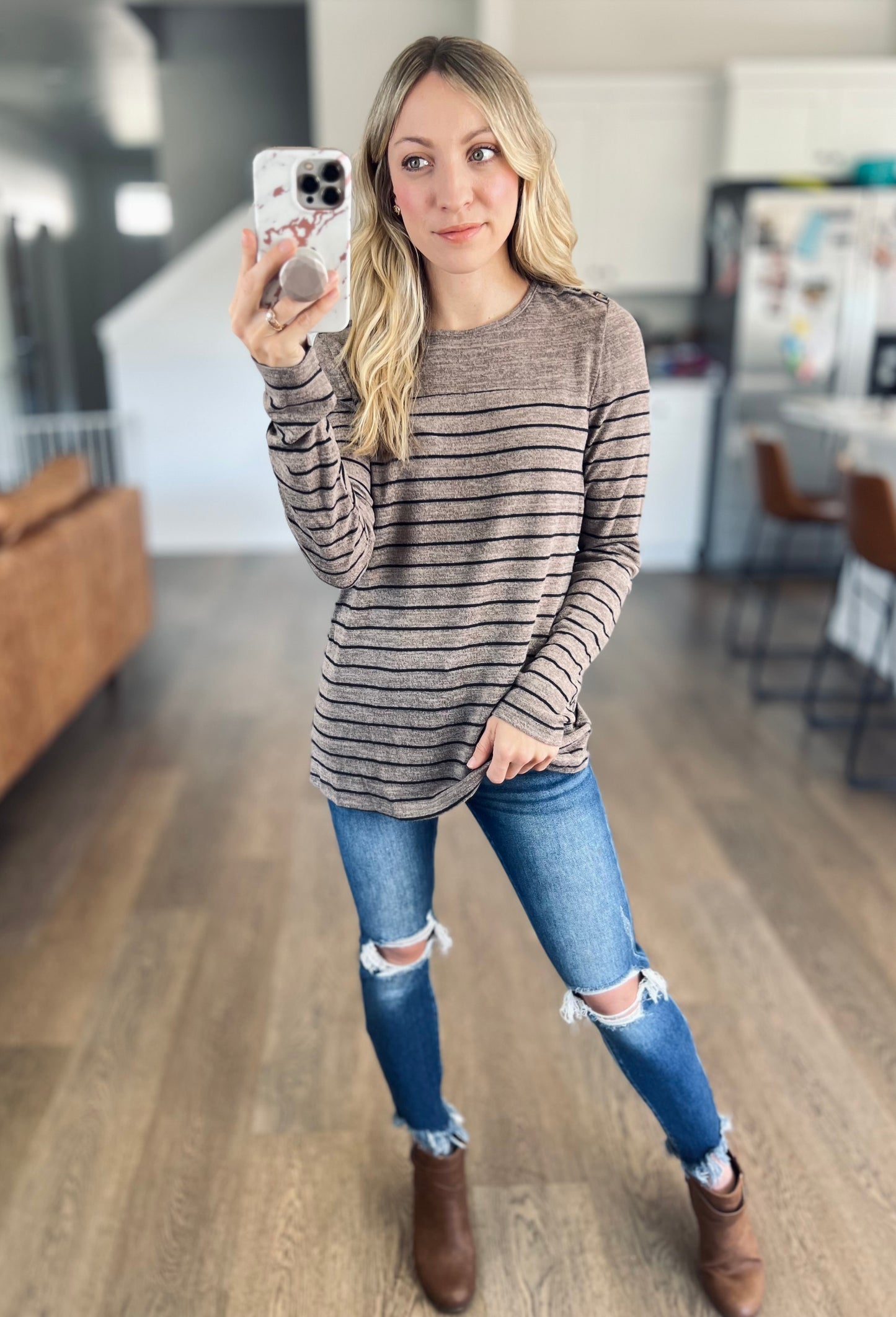 Buttons & Stripes Long Sleeve Top