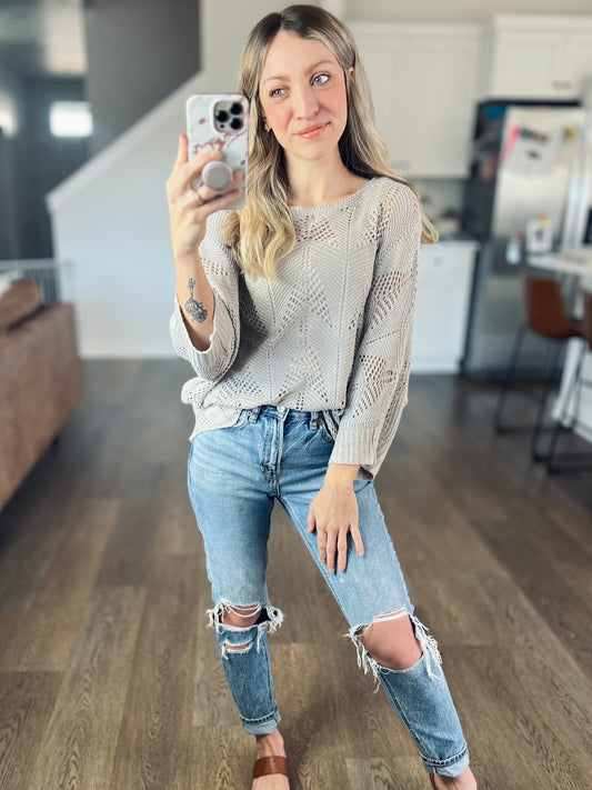 Kenna Open Knit Top in Grey