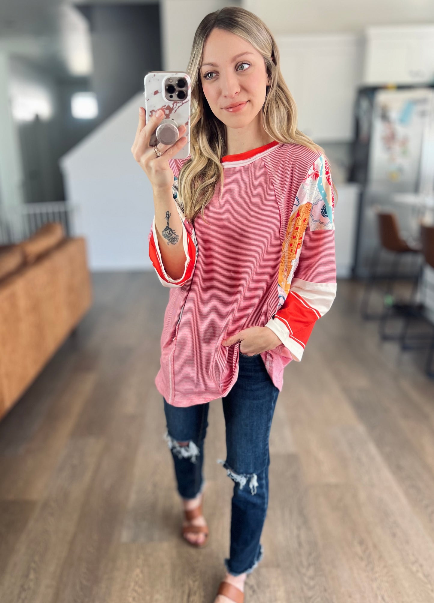 Wren Striped Floral Patchwork Top