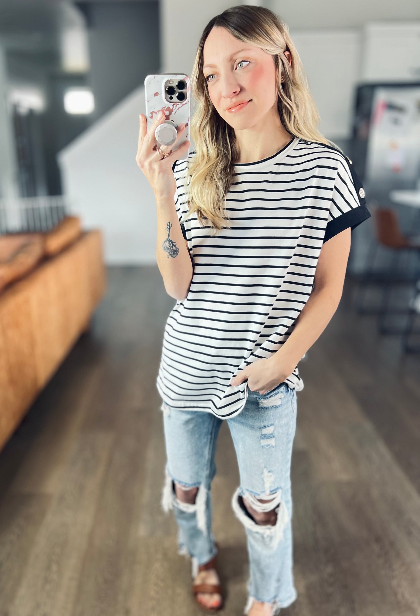 Sailing the Seas Stripe Button Top