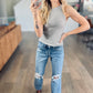 Skinny Rib Grecian Neck Built in Bra Tank