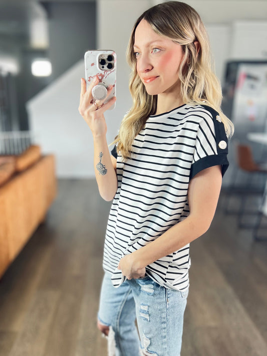 *free ship today* Sailing the Seas Stripe Button Top