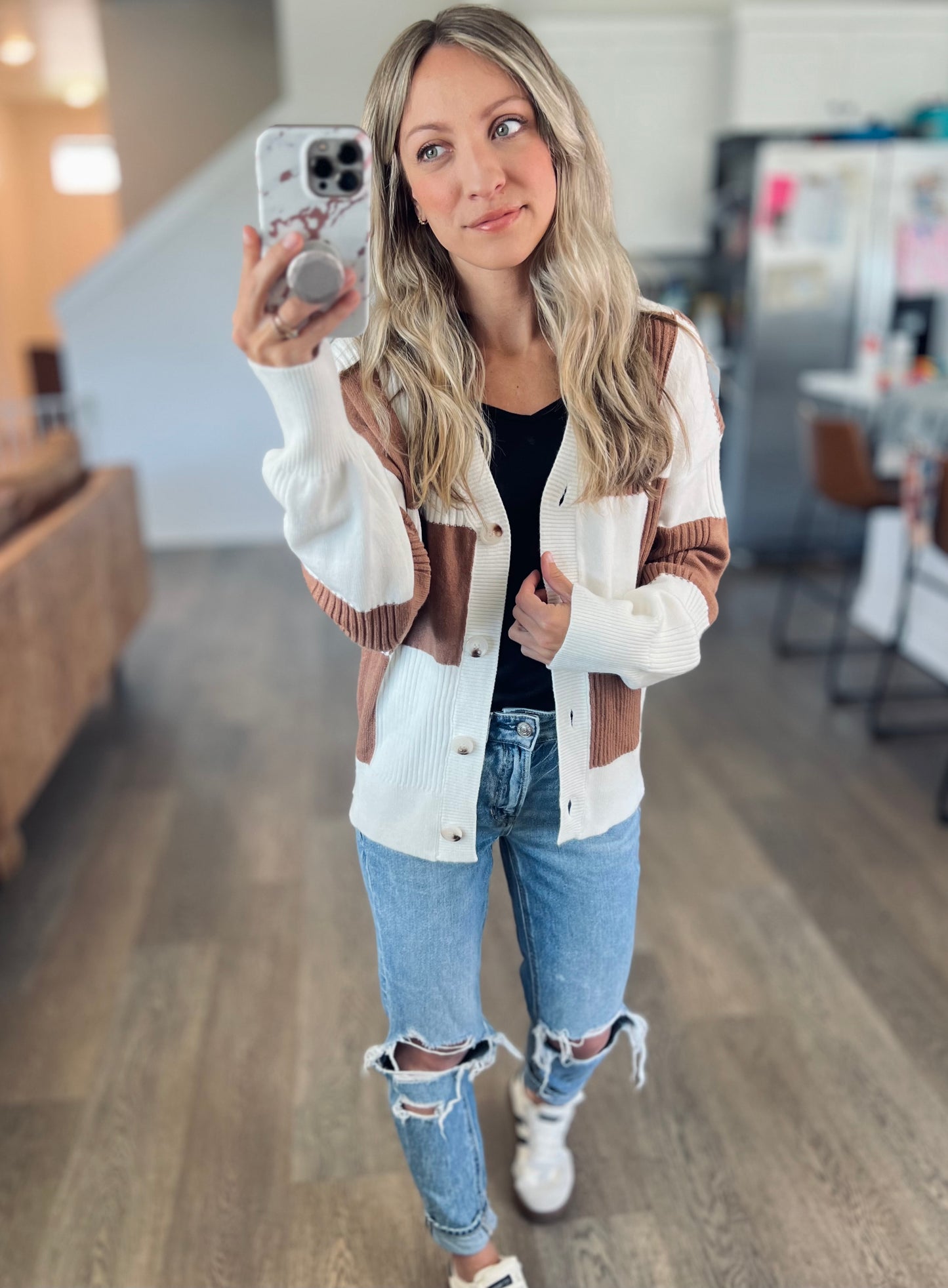 *free ship today* Mila Cream & Brown Cardi