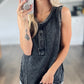 Washed Sleeveless Henley Top in Ash Black