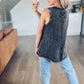 Washed Sleeveless Henley Top in Ash Black