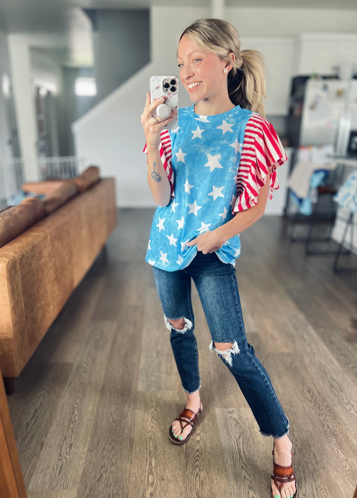 Vintage Star & Stripe Ruffle Sleeve Independence Day Top