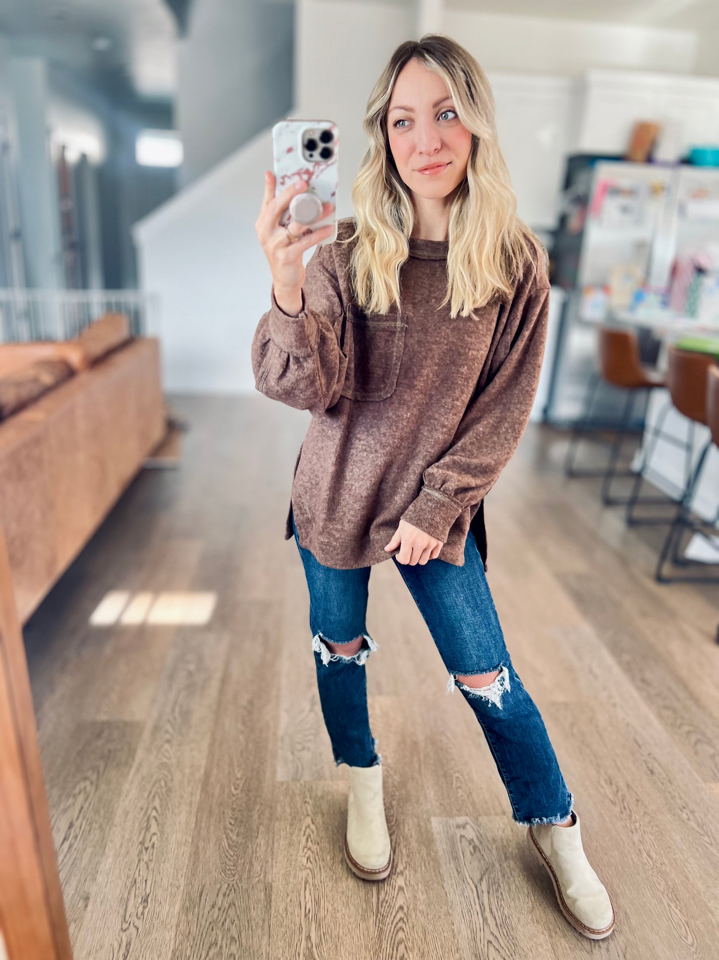 *free ship today* Clearly Needed Hacci Top in Brown