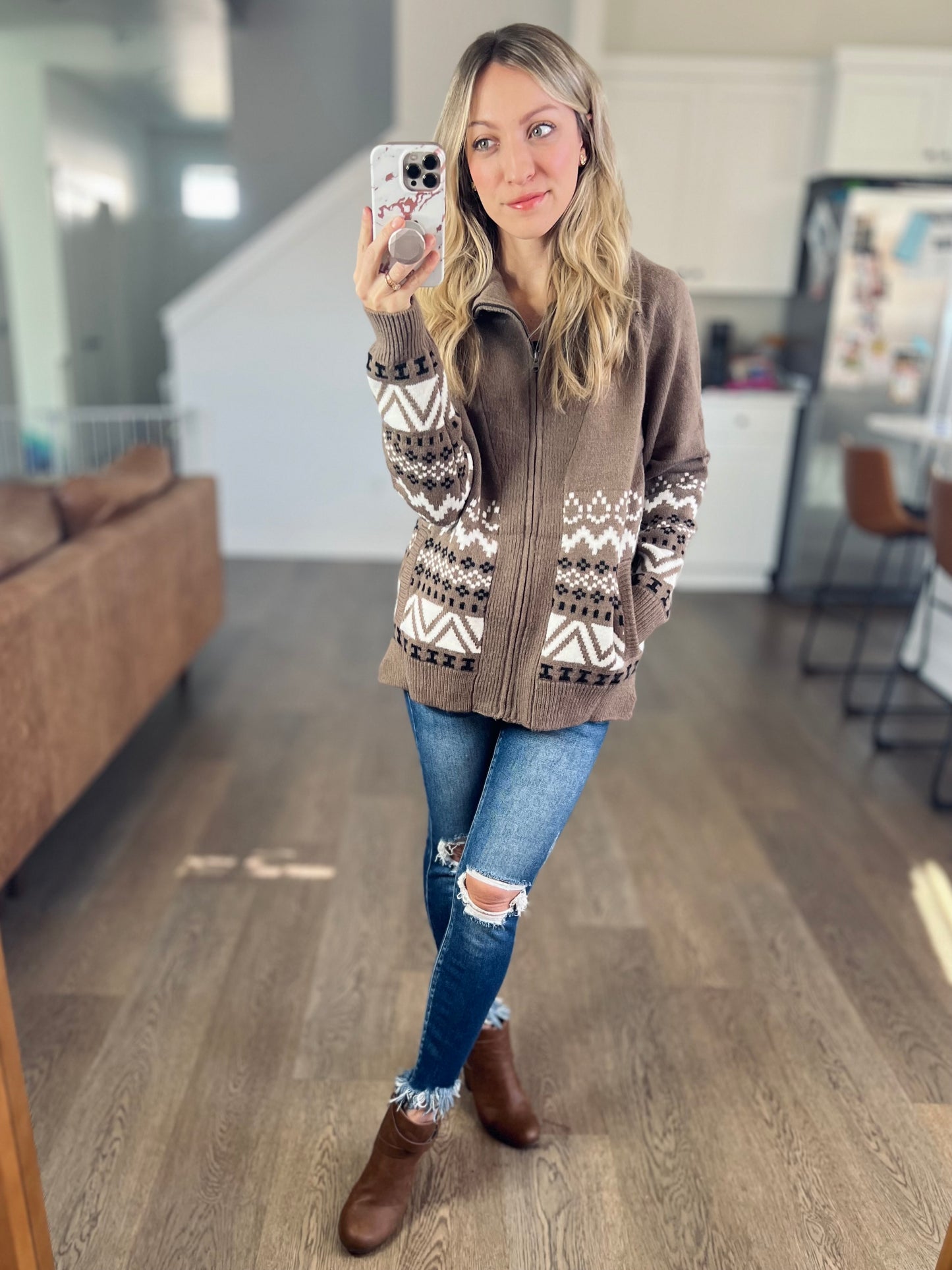 The Lodge Zip Sweater in Mocha