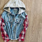 *free ship today* Jean Meets Plaid Hooded Jacket