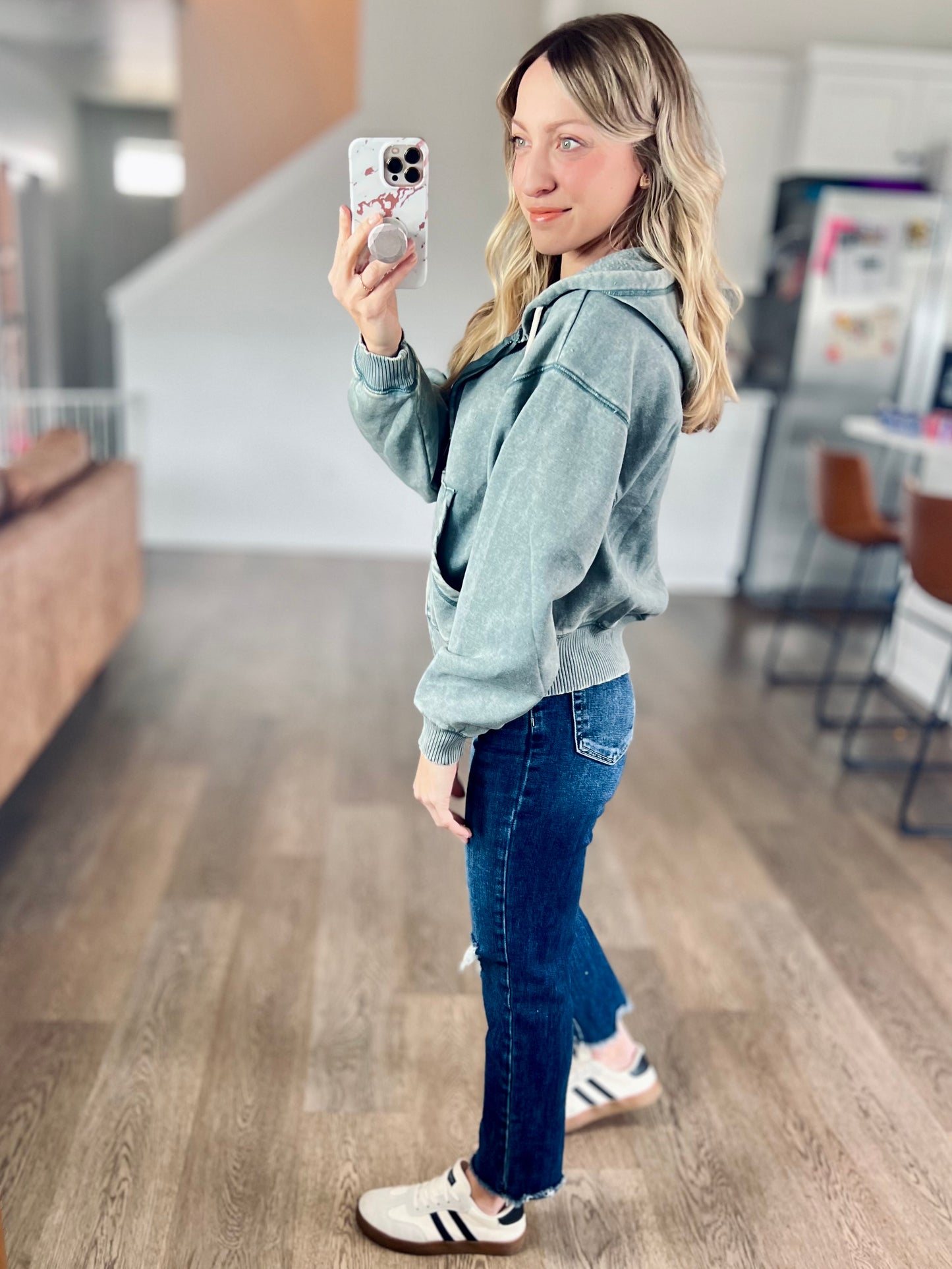 All in the Cozy Vintage Wash Hoodie in Jade