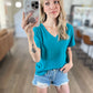 Textured V-Neck Blouse in Teal