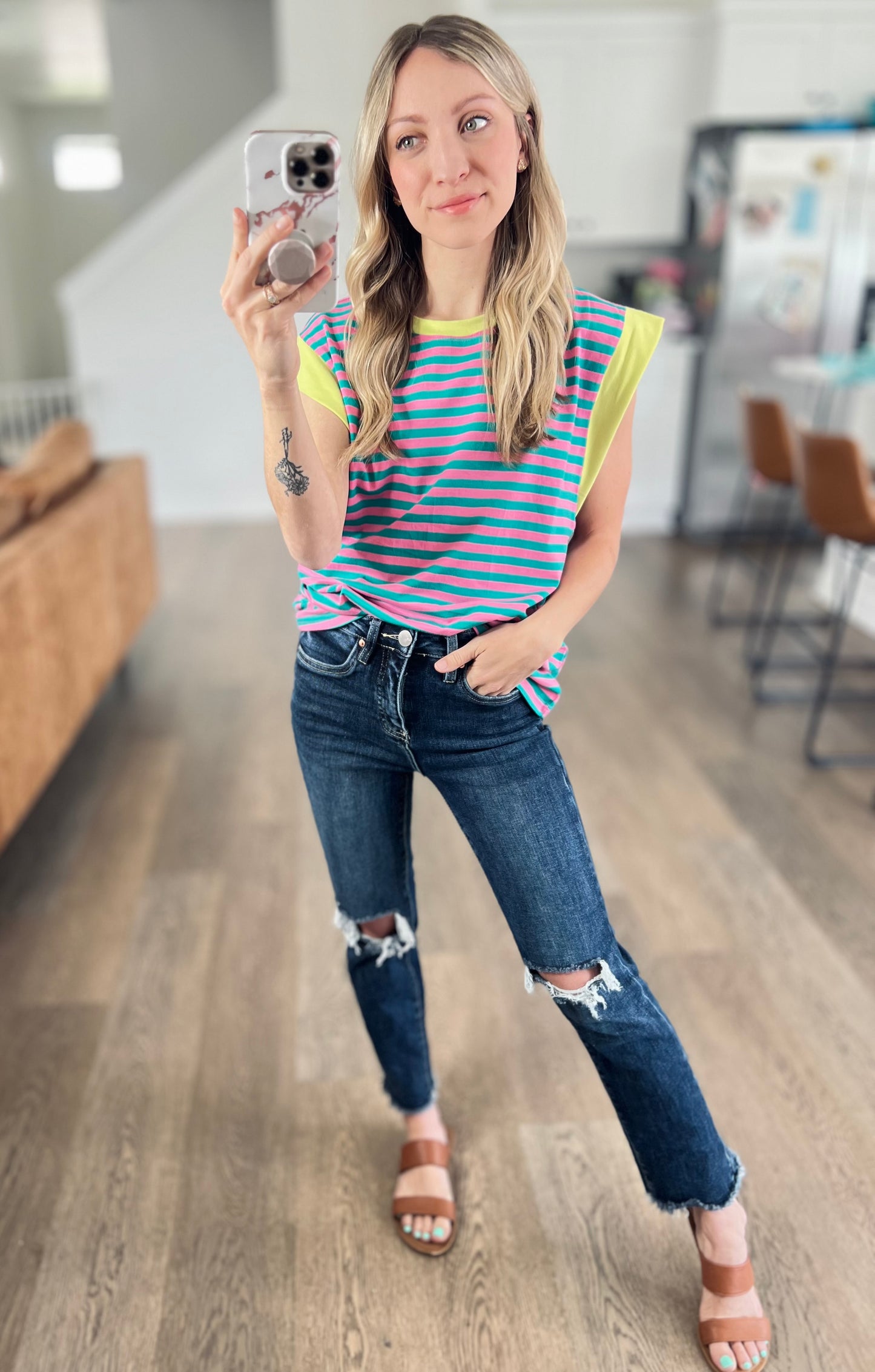 Lovingly Stripe Contrast Top