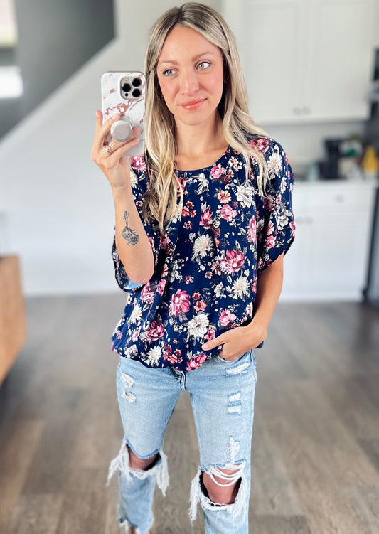 Deep Blue Floral Blouse