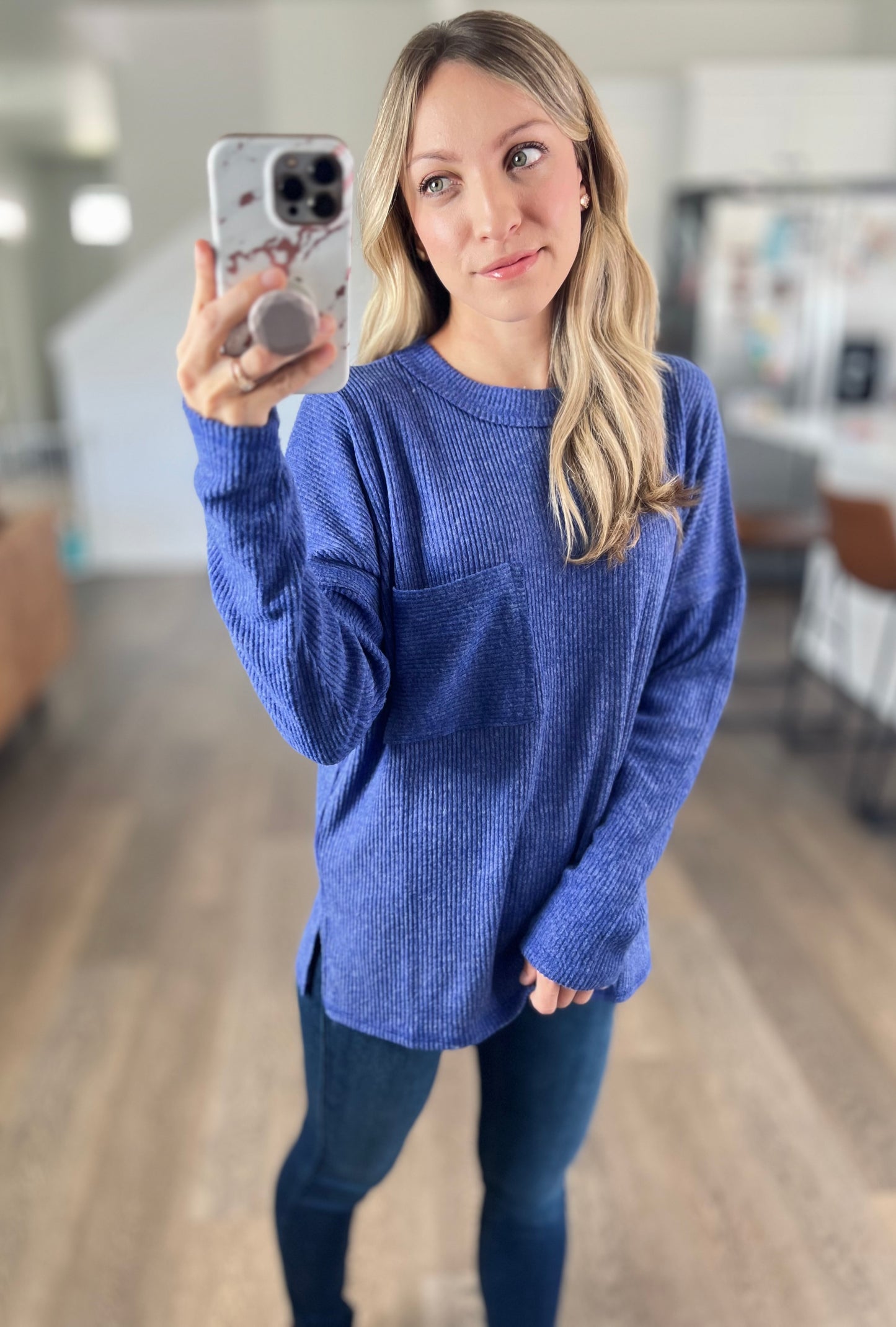 Lonnie Ribbed Knit Sweater in Bright Blue