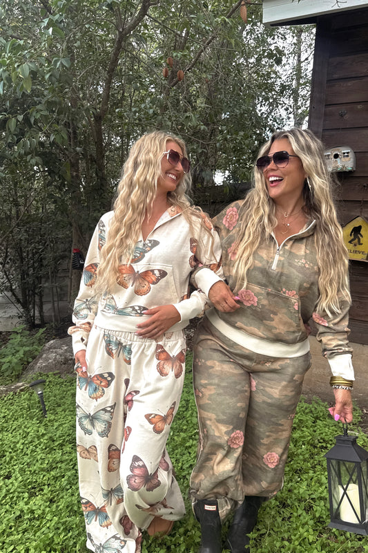 PREORDER: Camo & Butterflies Wide Leg Pants  // eta September