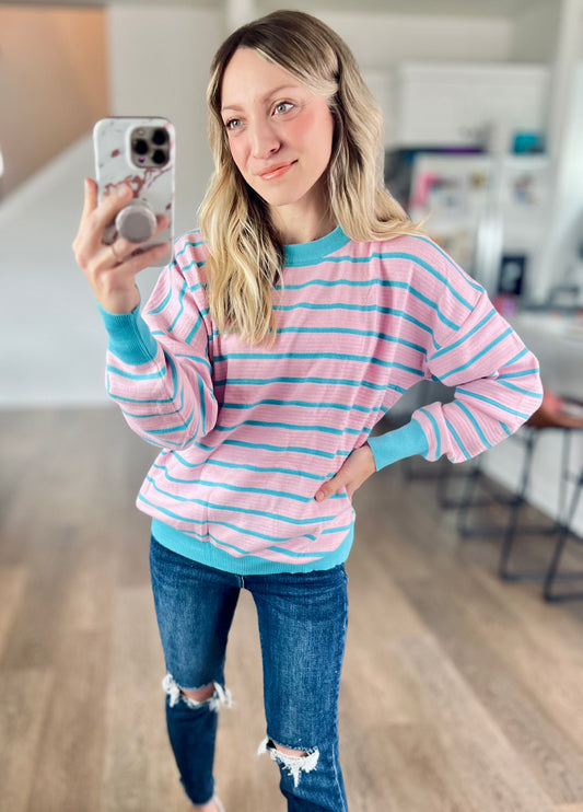 Happiness Stripe Sweater in Pink/Blue