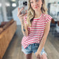 Red Stripe Button Top