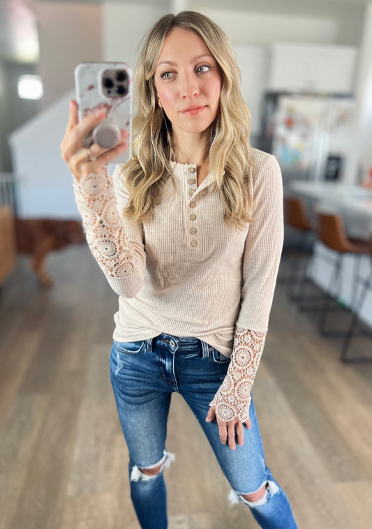 *free ship today* Reiss Lace Sleeve Henley