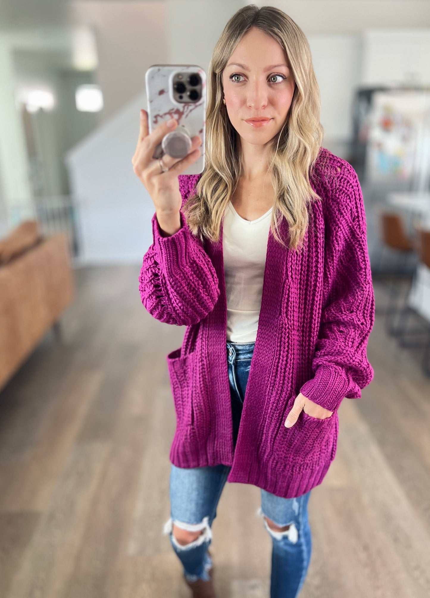 Chunky Cardigan in Berry