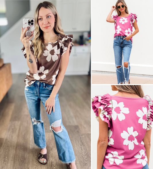 Flower Power Ruffle Sleeve Top