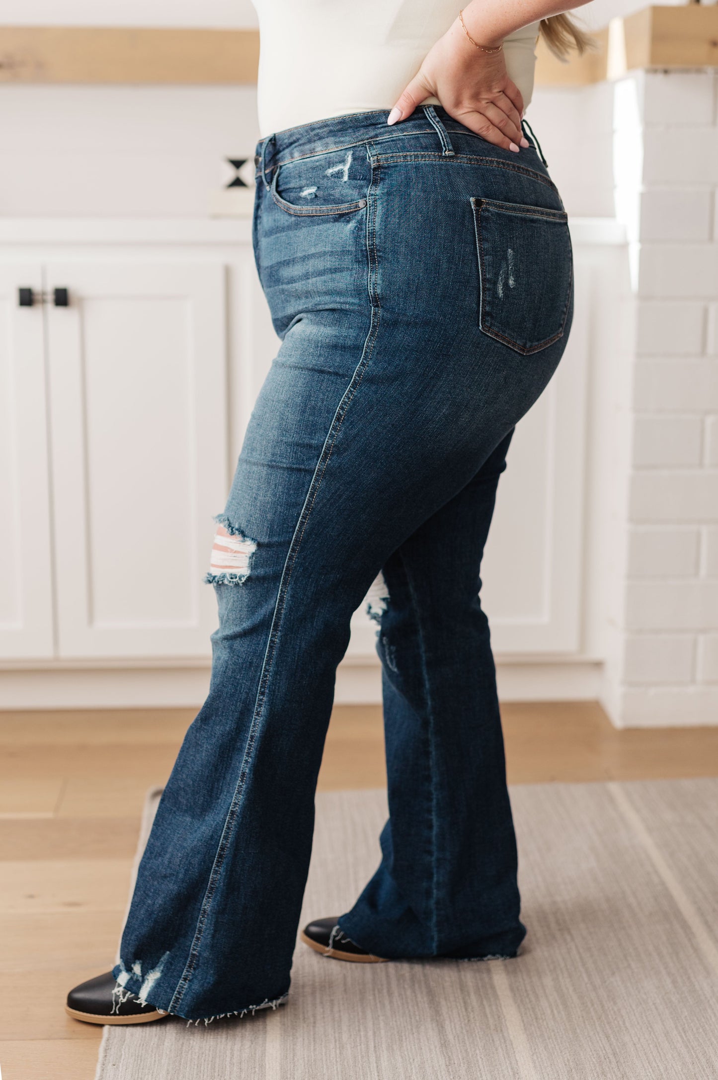 High Rise Control Top Distressed Flare Jeans - Judy Blue
