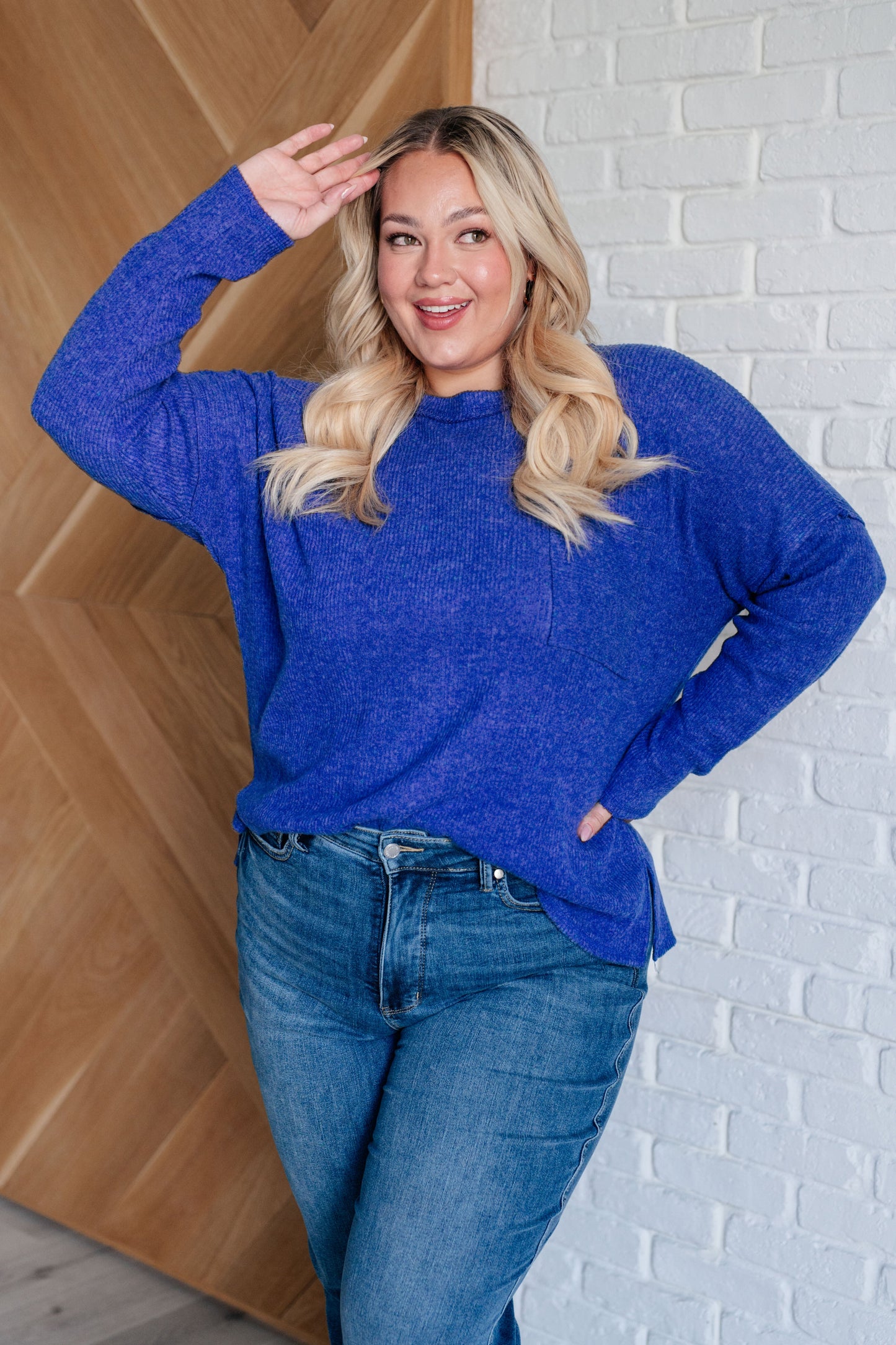 Lonnie Ribbed Knit Sweater in Bright Blue