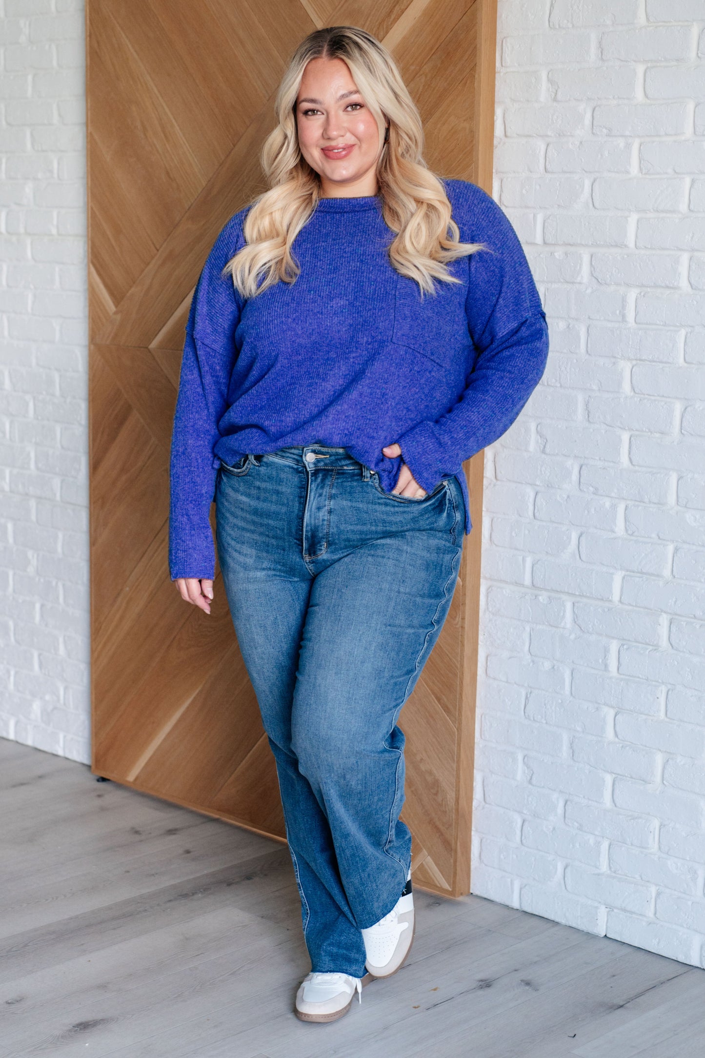 Lonnie Ribbed Knit Sweater in Bright Blue