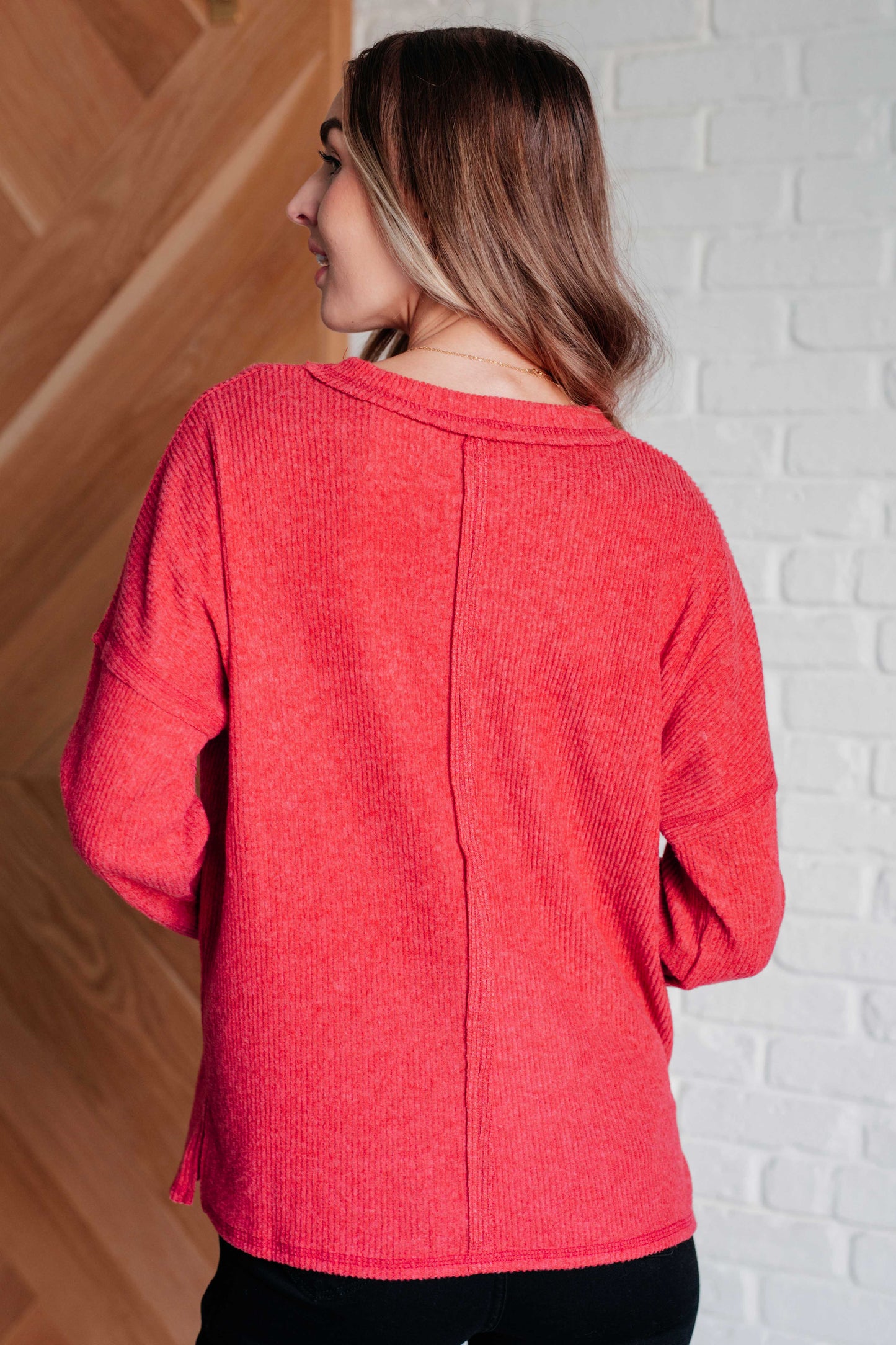 Lonnie Ribbed Knit Sweater in Dark Red