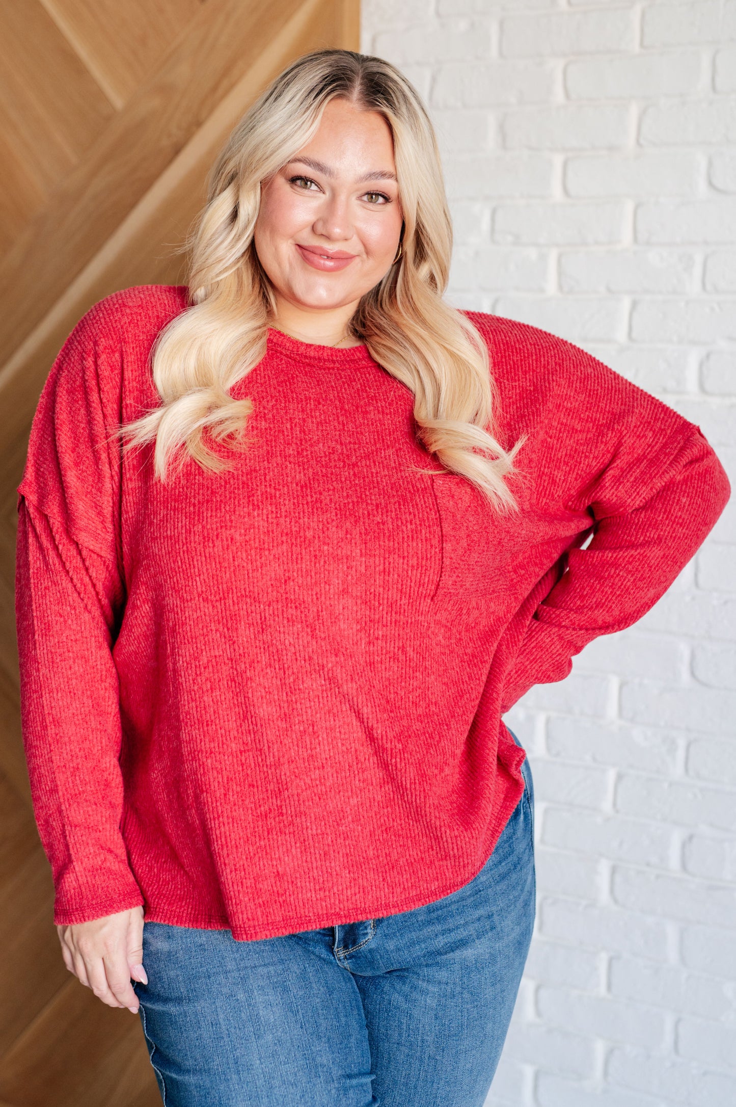 Lonnie Ribbed Knit Sweater in Dark Red